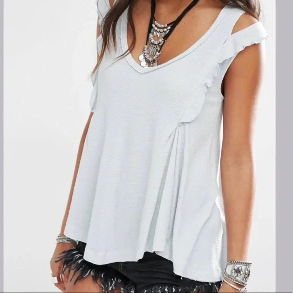 Free People Bondi Waffle Knit Tank Seafoam Green Ruffle Tunic Top Small